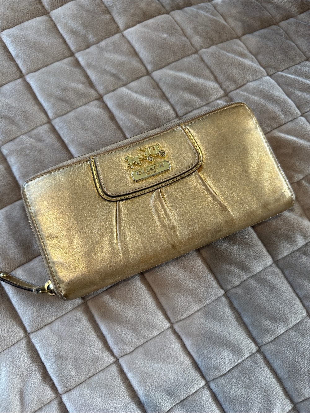 Coach Metallic Gold Leather Zip-Around Wallet